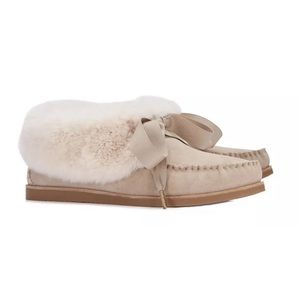 New W/OUT Box Tory Burch Aberdeen Slipper SUEDE + RABBIT FUR /Sand Camel Natural